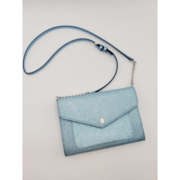Kate Spade Brand Frosty Sky Tinsel Glitter Fabric Flap Crossbody Blue Purse - Picture 2 of 16